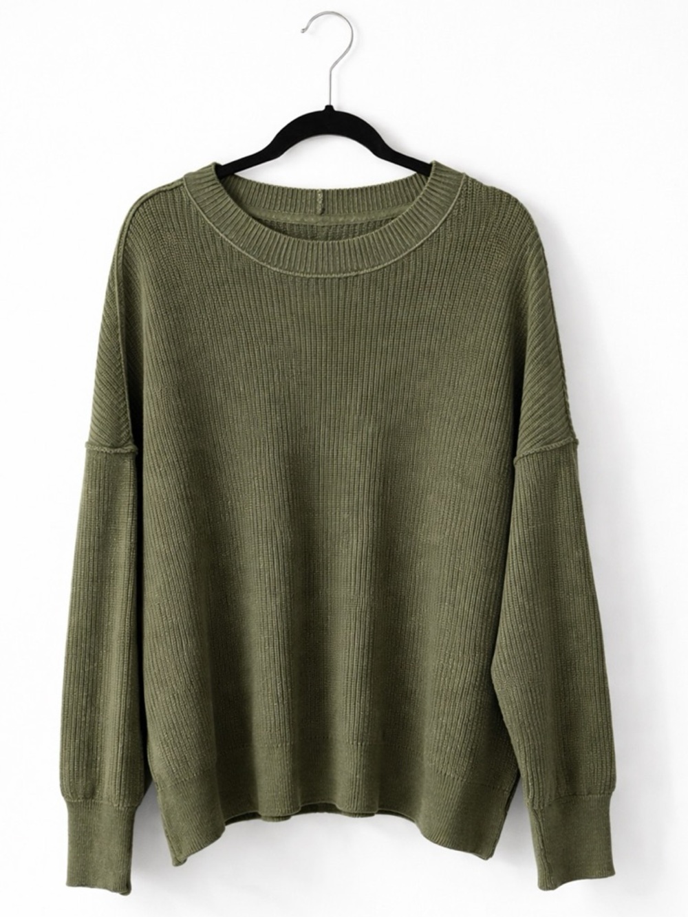 Aerie Olive Green Oversized Ribbed Crewneck Sweater Medium NWT